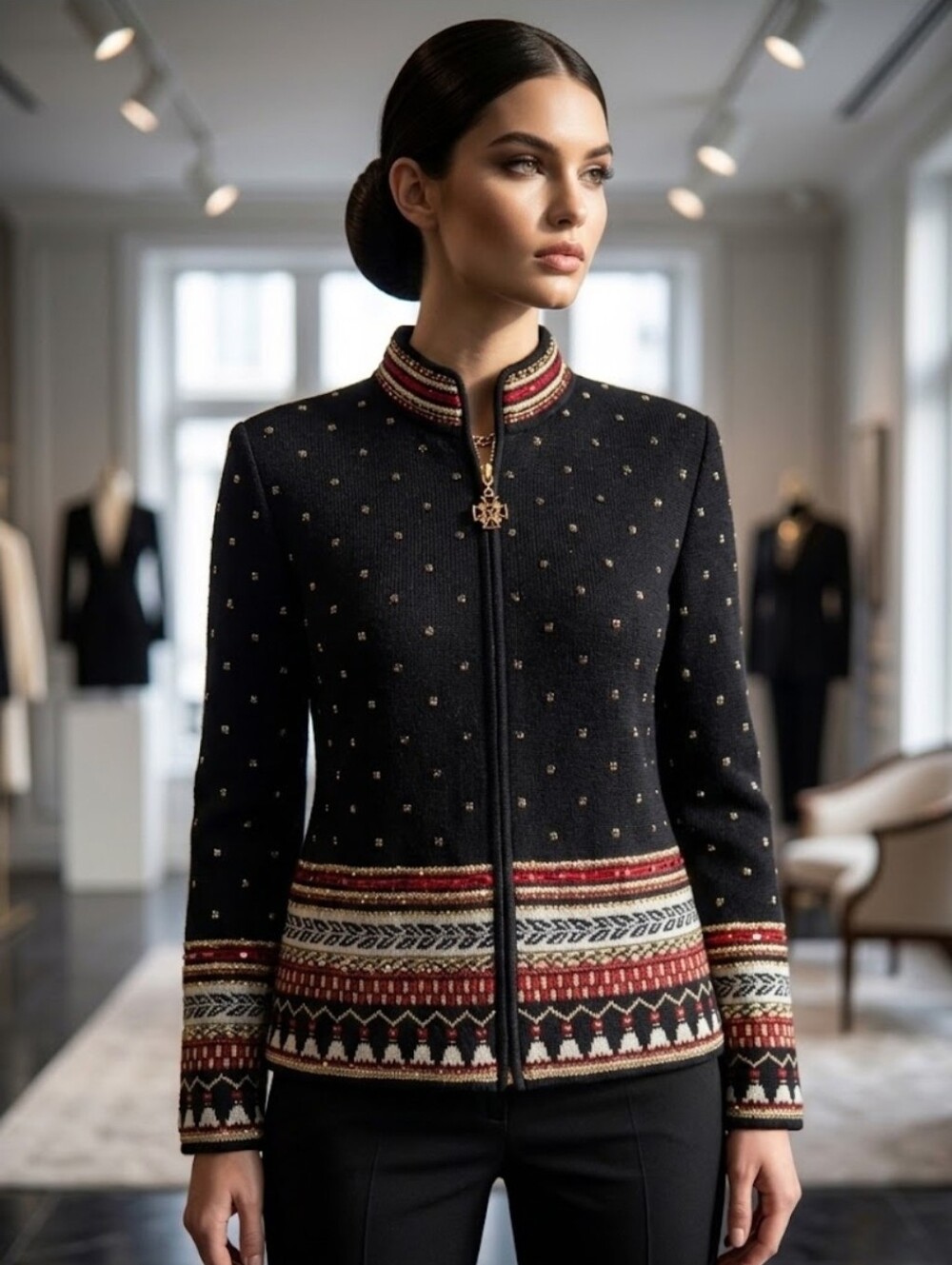 St. John Sequin Embellished Metallic Cardigan Jacket